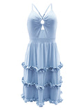 Momnfancy Irregular Cut Out Ruffle A-line Backless Cami Cute Going Out Maternity Photoshoot Baby Shower Party Midi Dress