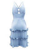 Momnfancy Irregular Cut Out Ruffle A-line Backless Cami Cute Going Out Maternity Photoshoot Baby Shower Party Midi Dress