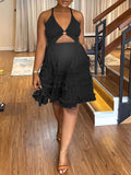 Momnfancy Irregular Cut Out Ruffle A-line Backless Cami Cute Going Out Maternity Photoshoot Baby Shower Party Midi Dress