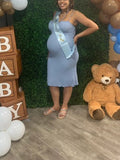 Momnfancy Chic Ruffle Bodycon Mermaid Lace Up Knot Drawstring Daily Babyshower Maternity Midi Dress