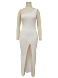 Momnfancy One Shoulder Side Slit Bodycon Elegant Photoshoot Baby Shower Maternity Maxi Dress
