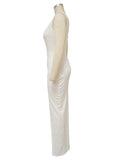 Momnfancy One Shoulder Side Slit Bodycon Elegant Photoshoot Baby Shower Maternity Maxi Dress