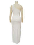 Momnfancy One Shoulder Side Slit Bodycon Elegant Photoshoot Baby Shower Maternity Maxi Dress