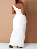 Momnfancy One Shoulder Side Slit Bodycon Elegant Photoshoot Baby Shower Maternity Maxi Dress