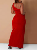 Momnfancy One Shoulder Side Slit Bodycon Elegant Photoshoot Baby Shower Maternity Maxi Dress
