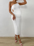 Momnfancy Cut Out Side Slit One Shoulder Cami Bodycon Elegant Wedding Guest Maternity Photoshoot Baby Shower Party Midi Dress