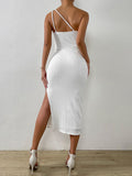 Momnfancy Cut Out Side Slit One Shoulder Cami Bodycon Elegant Wedding Guest Maternity Photoshoot Baby Shower Party Midi Dress
