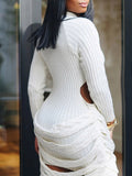 Momnfancy Elegant White Cutout Bare Waist Irregular Bodycon Daily Babyshower Maternity Sweater Midi Dress