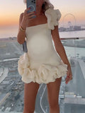 Momnfancy White Off Shoulder Ruffle Irregular Falbala Bodycon Party Baby Shower Maternity Mini Dress