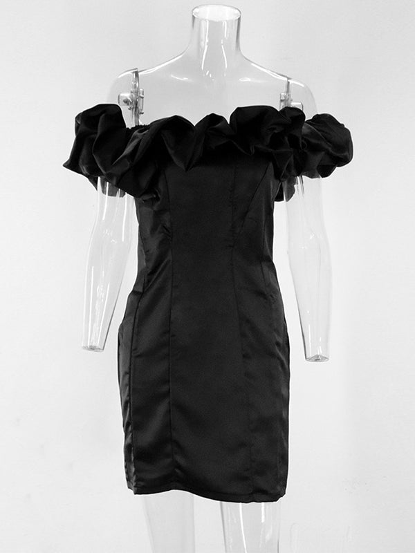 Momnfancy Black Off Shoulder Ruffle Cap Sleeve Bodycon Elegant Cute Work Going Out Maternity Mini Dress