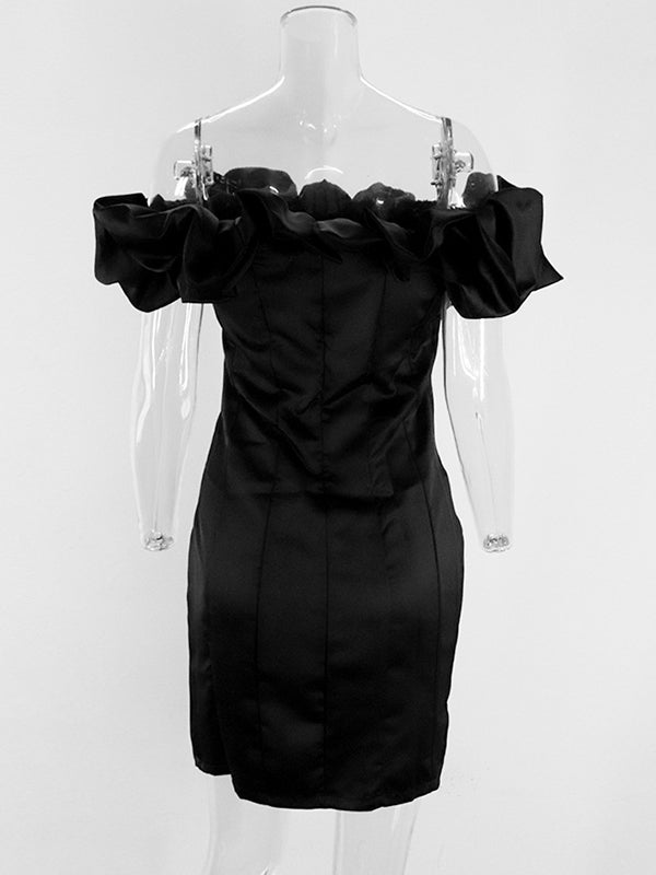 Momnfancy Black Off Shoulder Ruffle Cap Sleeve Bodycon Elegant Cute Work Going Out Maternity Mini Dress