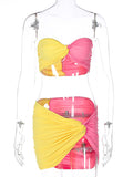 Momnfancy Cascading Ruffle Crop Irregular Hit Color Two Piece Splicing Bandeau Party Sundresses Photoshoot Maternity Baby Shower Mini Dress