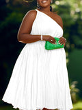 Momnfancy Off Shoulder Ruffle High Waist Irregular Pleated Flowy Plus Size Baby Shower Maternity Mini Dress