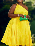 Momnfancy Off Shoulder Ruffle High Waist Irregular Pleated Flowy Plus Size Baby Shower Maternity Mini Dress