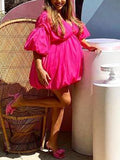 Momnfancy Rose Carmine Ruffle Lantern Sleeve Deep V-neck A-line Cute Maternity Photoshoot Baby Shower Party Mini Dress