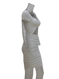 Momnfancy White Cut Out Bow Ruched Bodycon V-neck Sweet Baby Shower Maternity Mini Dress