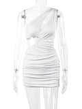 Momnfancy White Chic Oblique Shoulder Cutout Bare Waist Hip Bodycon Clubwear Babyshower Party Maternity Mini Dress