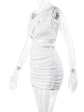 Momnfancy White Chic Oblique Shoulder Cutout Bare Waist Hip Bodycon Clubwear Babyshower Party Maternity Mini Dress