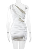 Momnfancy White Chic Oblique Shoulder Cutout Bare Waist Hip Bodycon Clubwear Babyshower Party Maternity Mini Dress