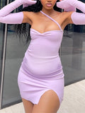 Momnfancy Irregular Side Slit Off Shoulder Cami Flare Sleeve Bodycon Chic Club Going Out Maternity Photoshoot Baby Shower Party Mini Dress