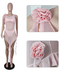 Momnfancy Off Shoulder Mesh Flower Ruffle Three Pieces Irregular Fashion Baby Shower Maternity Photoshoot Mini Dress