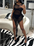 Momnfancy Off Shoulder Mesh Flower Ruffle Three Pieces Irregular Fashion Baby Shower Maternity Photoshoot Mini Dress