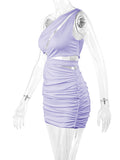 Momnfancy Chic Purple Cutout Bare Waist Irregular Oblique Shoulder Ruffle Bodycon Babyshower Vacation Maternity Mini Dress