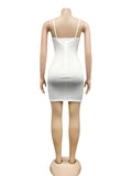 Momnfancy White Patchwork Spaghetti Straps Mesh Rhinestone Bodycon V-neck Party Chic Baby Shower Maternity Mini Dress