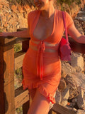 Momnfancy Chic Orange Cutout Lace Up Irregular Falbala Side Slit Bodycon Babyshower Daily Maternity Mini Dress