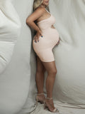 Momnfancy Apricot Cut Out Cami Crop Bodycon Ruched Elegant Chic Photoshoot Maternity Mini Dress