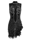 Momnfancy Chic Black Pearl Rhinestones Sparkly Irregular Feather Transparent Bodycon Party Maternity Photoshoot Mini Dress