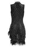 Momnfancy Chic Black Pearl Rhinestones Sparkly Irregular Feather Transparent Bodycon Party Maternity Photoshoot Mini Dress