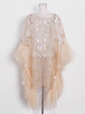 Momnfancy Patchwork Sequin Mesh Pleated Long Sleeve Elegant Photoshoot Maternity Mini Dress
