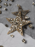Momnfancy Patchwork Sequin Mesh Pleated Long Sleeve Elegant Photoshoot Maternity Mini Dress