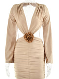 Momnfancy Chic Flowers Backless Ruffle Bare Waist Cutout Bodycon Flare Sleeve Babyshower Maternity Party Mini Dress
