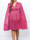 Momnfancy Elegant Shimmer Pleated Flowy A-Line Slit Sleeve Party Maternity Babyshower Mini Dress