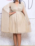 Momnfancy Elegant Shimmer Pleated Flowy A-Line Slit Sleeve Party Maternity Babyshower Mini Dress
