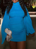 Momnfancy Elegant Blue Bodycon Flowy Flare Sleeve Party Maternity Babyshower Mini Dress