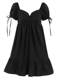 Momnfancy Elegant Black Drawstring Falbala Ruffle A-Line Flowy Daily Maternity Babyshower Mini Dress