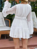 Momnfancy White Chiffon Flowy Patchwork Falbala Flare Sleeve Cute Babyshower Maternity Mini Dress