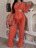 Momnfancy Chic Orange Two Piece Ruffle Knot Bare Waist Daily Babyshower Blouse Maternity Top&Pants