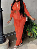Momnfancy Chic Orange Two Piece Ruffle Knot Bare Waist Daily Babyshower Blouse Maternity Top&Pants