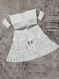 Momnfancy White Two Piece Crochet Drawstring Off-shoulder Backless Crop Fashion Beach Bikini Maternity Swimwear
