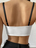 Momnfancy White Patchwork Lace Crop Multi Way Spaghetti Straps Adjustable-straps Off-shoulder V-neck Streetwear Maternity Vest