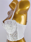 Momnfancy White Lace Rhinestone Adjustable-straps Fashion Photoshoot Maternity Top