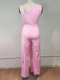 Momnfancy Off Shoulder Irregular Sashes High Waist V-Neck Elegant Sleeveless Wide Leg Long Jumpsuit Plus Size Baby Shower Maternity Jumpsuit