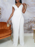 Momnfancy Off Shoulder Irregular Sashes High Waist V-Neck Elegant Sleeveless Wide Leg Long Jumpsuit Plus Size Baby Shower Maternity Jumpsuit