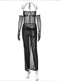 Momnfancy Two Piece Black Lace Sheer Off Shoulder Cami Maxi Dress With Sleeves Bodycon Chic Club Maternity Photoshoot Baby Shower Party Jumpsuit With Skirt