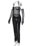 Momnfancy Two Piece Black Lace Sheer Off Shoulder Cami Maxi Dress With Sleeves Bodycon Chic Club Maternity Photoshoot Baby Shower Party Jumpsuit With Skirt