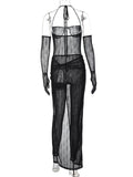 Momnfancy Two Piece Black Lace Sheer Off Shoulder Cami Maxi Dress With Sleeves Bodycon Chic Club Maternity Photoshoot Baby Shower Party Jumpsuit With Skirt